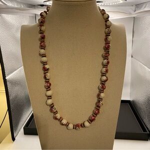 Vintage Ceramic Floral Cream and pink  Beaded Necklace